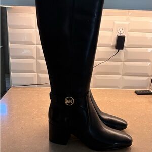 Michael Kors Black Heeled Boots with Gold Accent